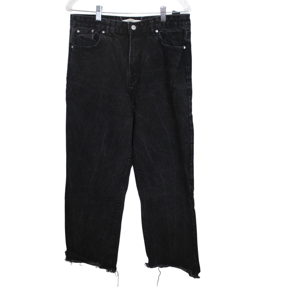 Nasty Gal Devon Boyfriend Jeans Black‎ Distressed Frayed Hem Cropped US 10